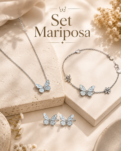 Set Mariposa Luminosa: Collar + Pulsera + Pendientes