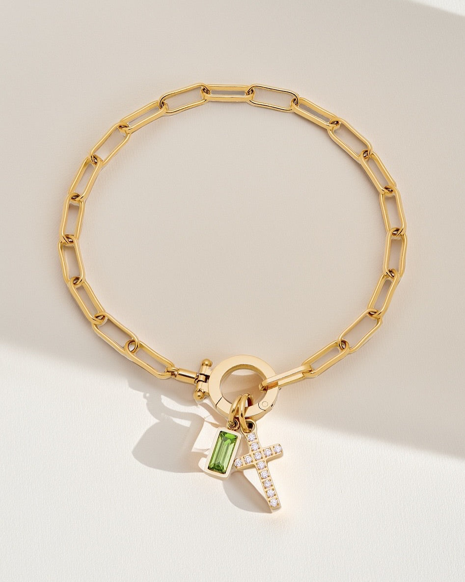 Pulsera Cruz + Piedra Natal | Elige Tu Mes | Cora Dei